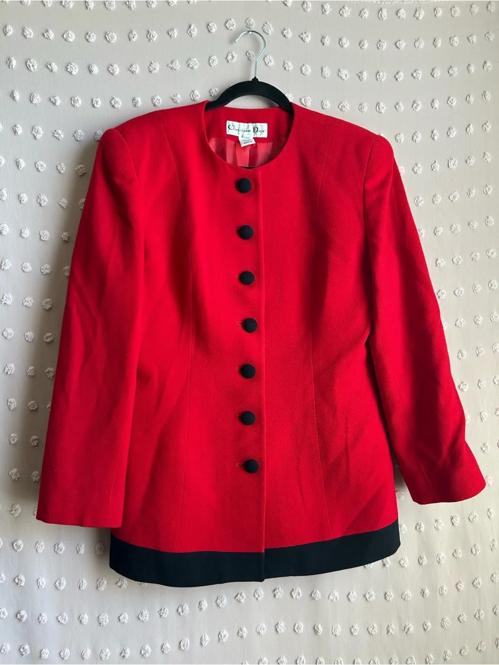 Christian Dior Women’s Vintage 100% Wool Button Up Blazer Sz 12 Red Black
